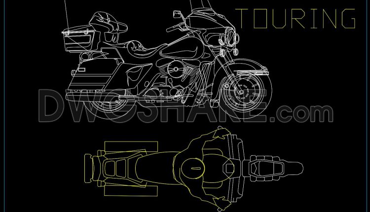 78.Touring motorbike cad block, touring autocad drawing of top view sample free