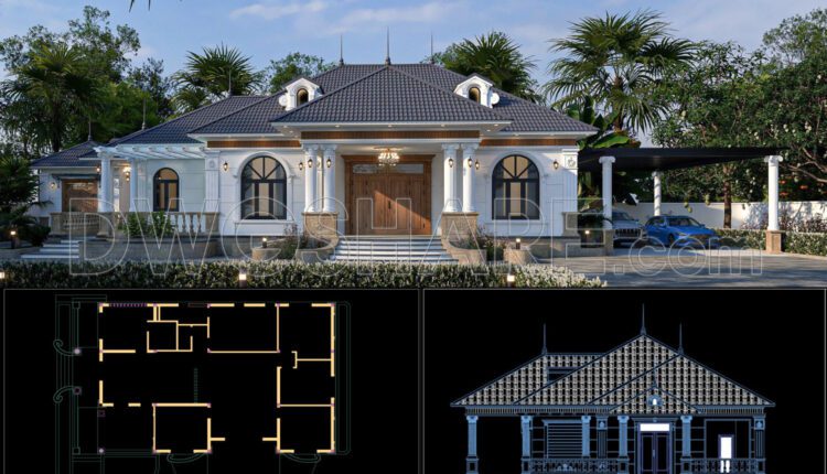 Drawings Of 1-Story House A Complete Project 17mx22.7m For Download