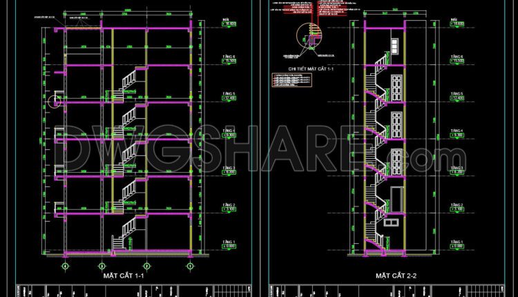 Drawings Of 6-Story House A Complete Project 5.1mx10.5m For Download