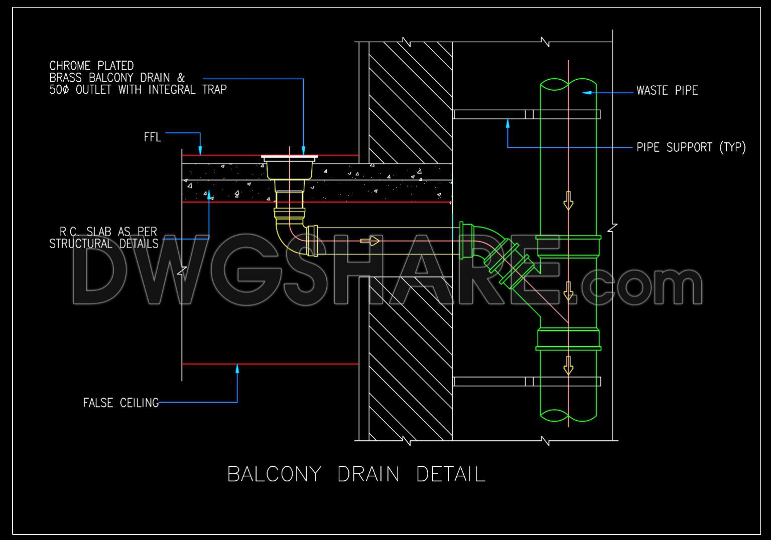103. Autocad Drawing Of Balcony Drain Detail For Download