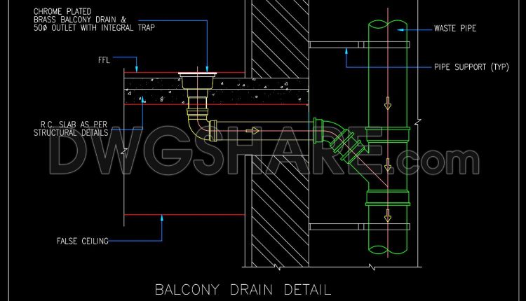 103. Autocad Drawing Of Balcony Drain Detail For Download