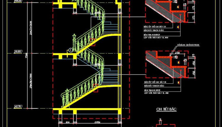 108.Detailed drawings of stairs in autocad file