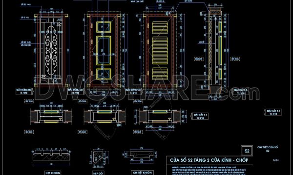 412.Detailed AutoCAD Drawings Of Door For Download