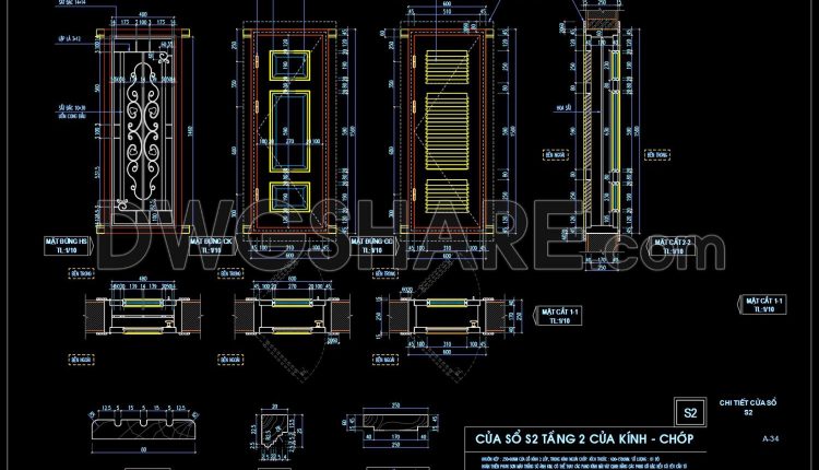 412.Detailed AutoCAD Drawings Of Door For Download