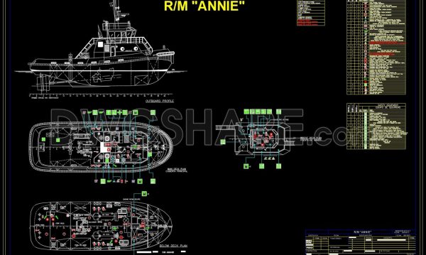 82.Autocad Drawing Of Rm Tugboat For Download