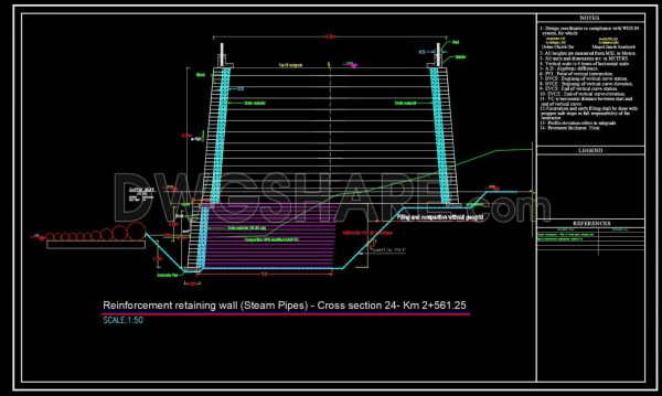 93.Autocad Drawing Of Reinforcement Retaining Wall – Steam Pipes Cross Section For Download