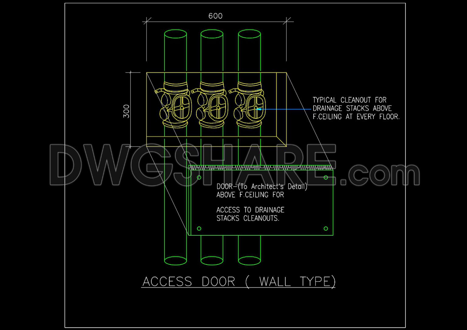105. Autocad Drawing Of Access Door to Drainage Stacks Cleanouts Detail