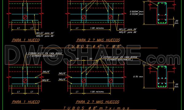 105.Autocad Drawing Of Typical Details Of Beam Drillings For Download
