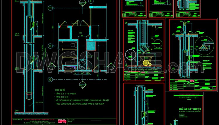 198.Autocad detailed drawing of the waste pouring pipe For Download