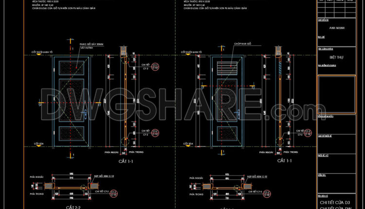 422.Detailed AutoCAD Drawings Of Door For Download