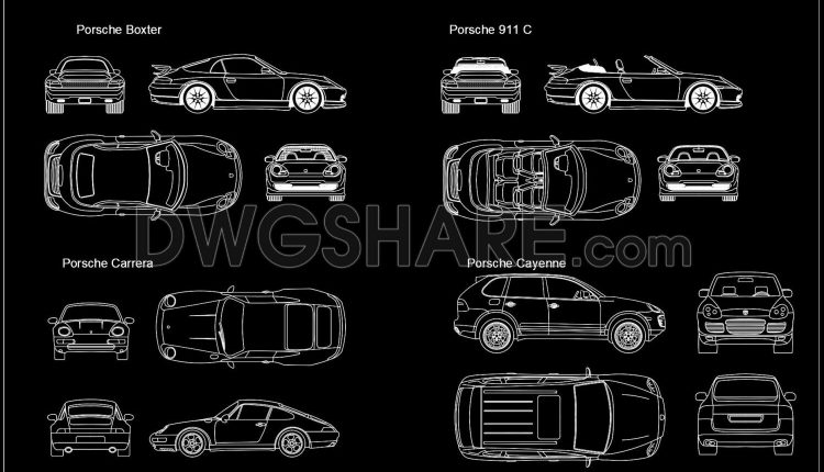 85.Autocad Drawings Of Porsche Car For Download