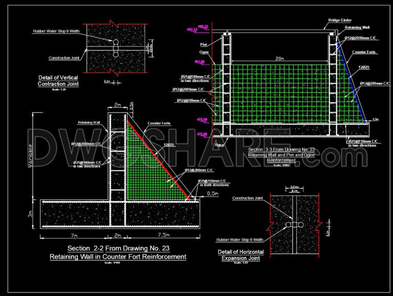 110.Autocad Drawing Of Retaining Wall in Counter Fort Reinforcement For