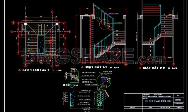 117.Detailed drawings of stairs in autocad file