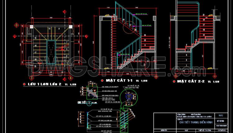 117.Detailed drawings of stairs in autocad file
