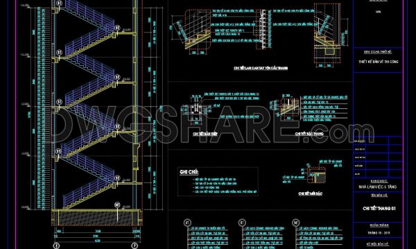 119.Detailed drawings of stairs in autocad file