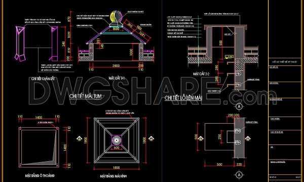 199. The detailed CAD drawing of the roof skylight for the house