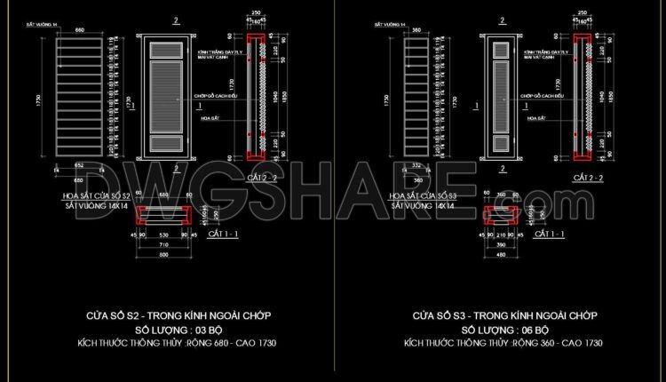 429.Detailed AutoCAD Drawings Of Doors, Windows For Download