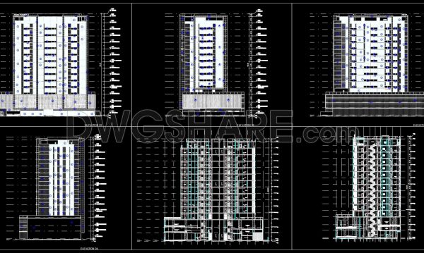 3 years ago 6074Autocad detailed drawings of a 11-story twin tower commercial center available for download