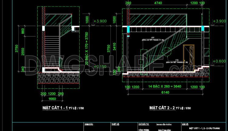 121.Detailed drawings of stairs in autocad file
