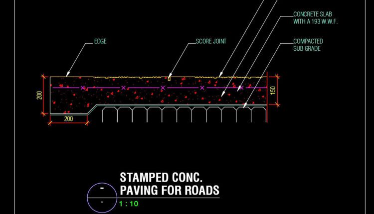 122.Autocad Drawing Of Stamped Concrete Paving For Roads For Download