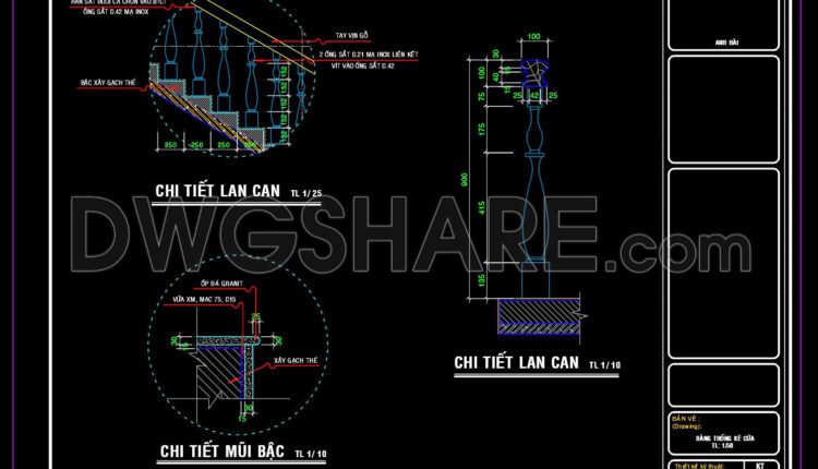 122.Detailed drawings of stairs in autocad file