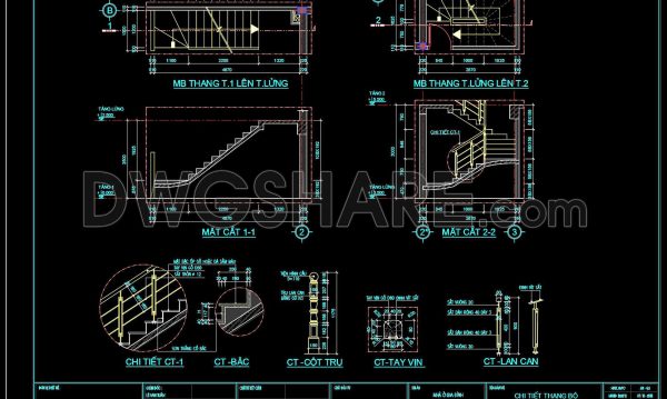 124.Detailed drawings of stairs in autocad file