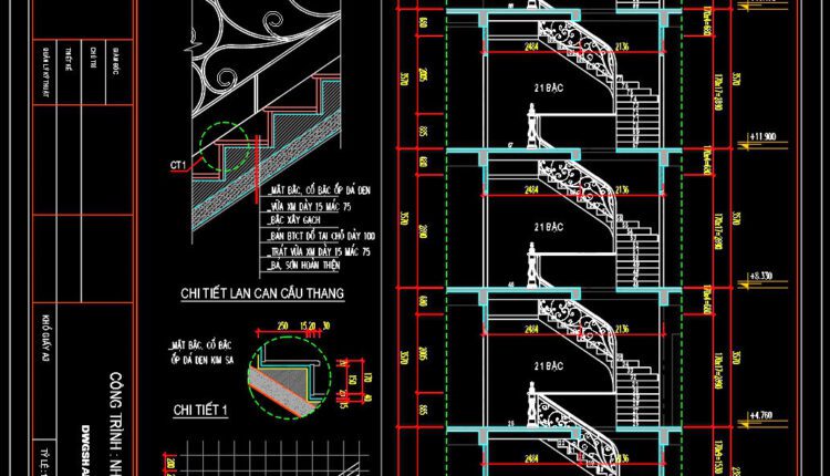 126.Detailed drawings of stairs in autocad file