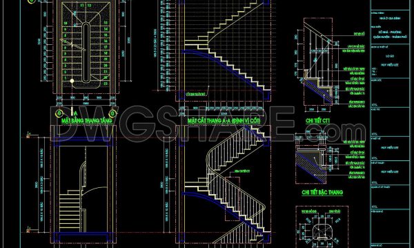 129.Detailed drawings of stairs in autocad file