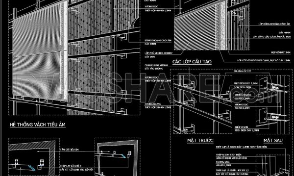 211. Detailed CAD drawing of the steel frame system and soundproof wall structure