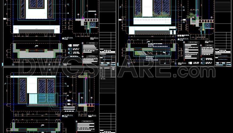 216. Detailed CAD drawings of vertical facades in Modern architecture