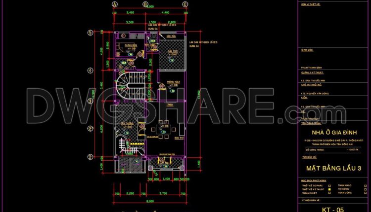 244. Autocad Drawing Of 4-Story House Plans, Elevations And Sections 8m x 20m For Download