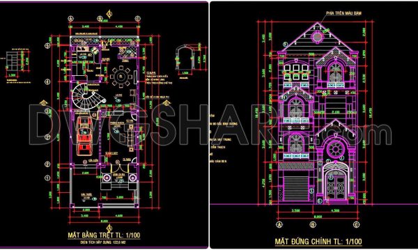 3 years ago
                

                
             2,526244. Autocad Drawing Of 4-Story House Plans, Elevations And Sections 8m x 20m For Download