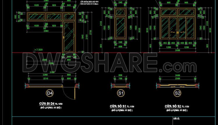 438.Detailed AutoCAD Drawings Of Doors, Windows For Download