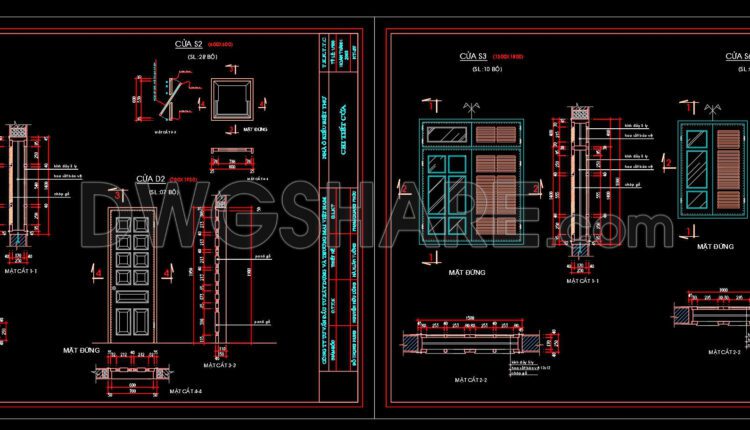 450.Detailed AutoCAD Drawings Of Doors, Windows For Download