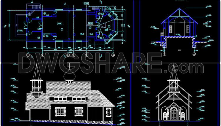 65. Autocad Drawings Of Orthodox Church Plans, Elevations And Sections 8m x 22.9m For Download