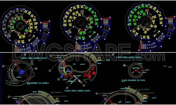 Compilation of CAD drawings for various projects such as restaurants, cafes, and automated parking facilities