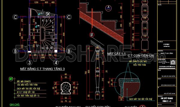 104. Detailed drawings of stairs in autocad file