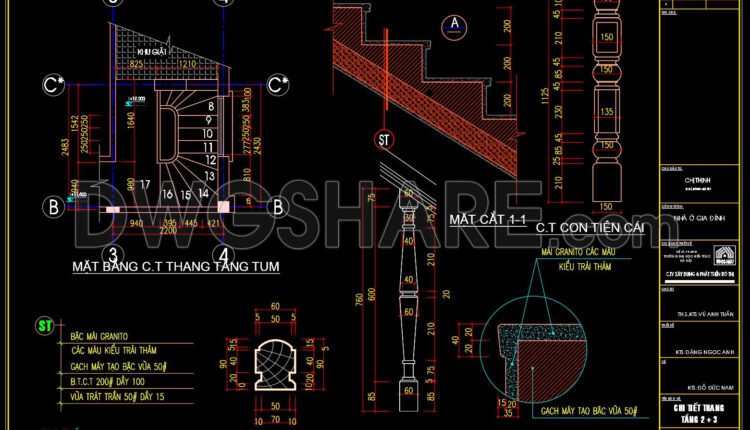 104. Detailed drawings of stairs in autocad file