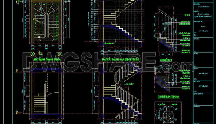 130.Detailed drawings of stairs in autocad file