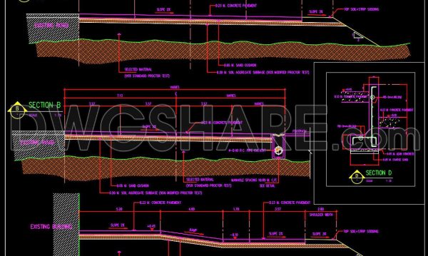 2 years ago
                

                
             1,211135. Cad Drawing Of Road Concrete Pavement Cross Section Detail For Download