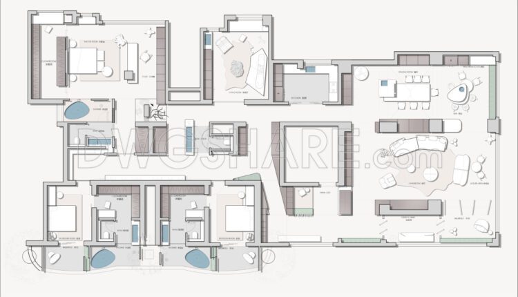 187. Functional layout plan for a villa project with an area of 500m2