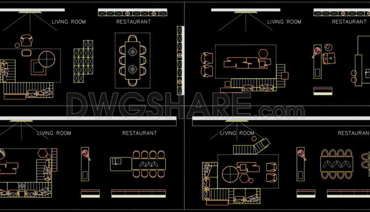 238. CAD blocks for spatial layout of living room and kitchen area