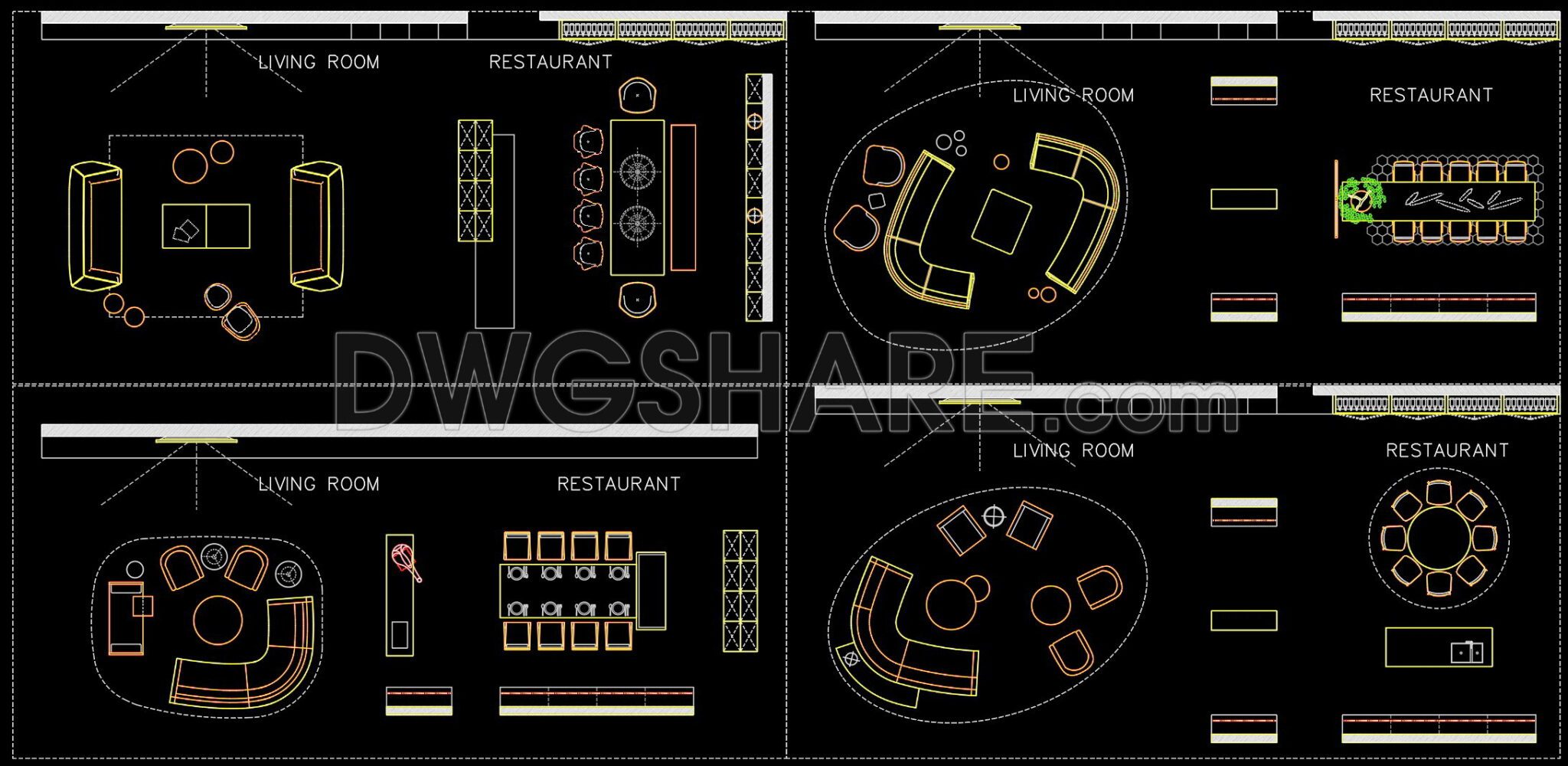 239. CAD blocks for spatial layout of living room and kitchen area