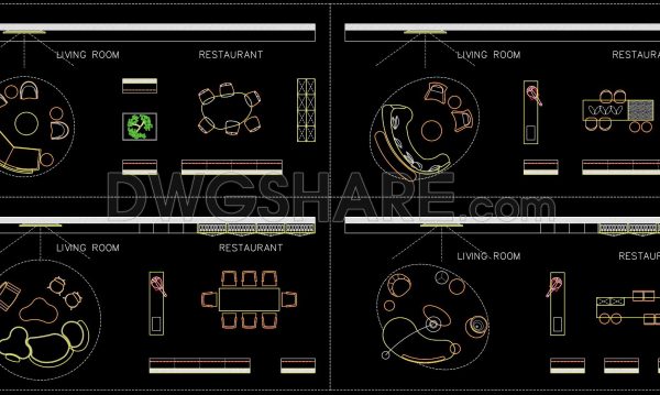 240. CAD blocks for spatial layout of living room and kitchen area