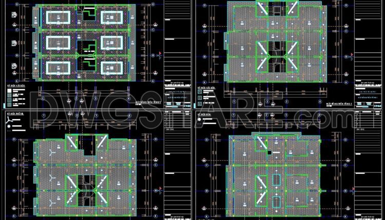 245. Cad Drawings Of 4-Story House Interior layout, floor plan, ceiling plan 12.8m x 17m For Download