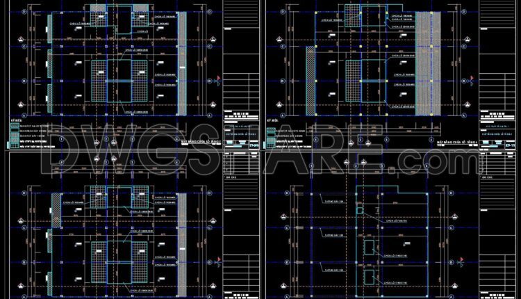 245. Cad Drawings Of 4-Story House Interior layout, floor plan, ceiling plan 12.8m x 17m For Download