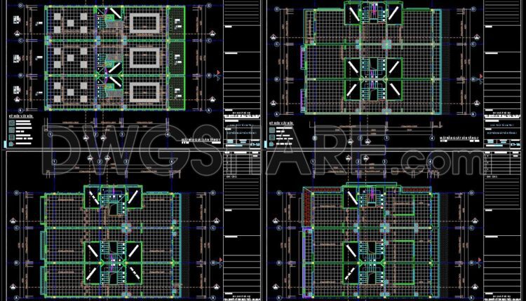 245. Cad Drawings Of 4-Story House Interior layout, floor plan, ceiling plan 12.8m x 17m For Download