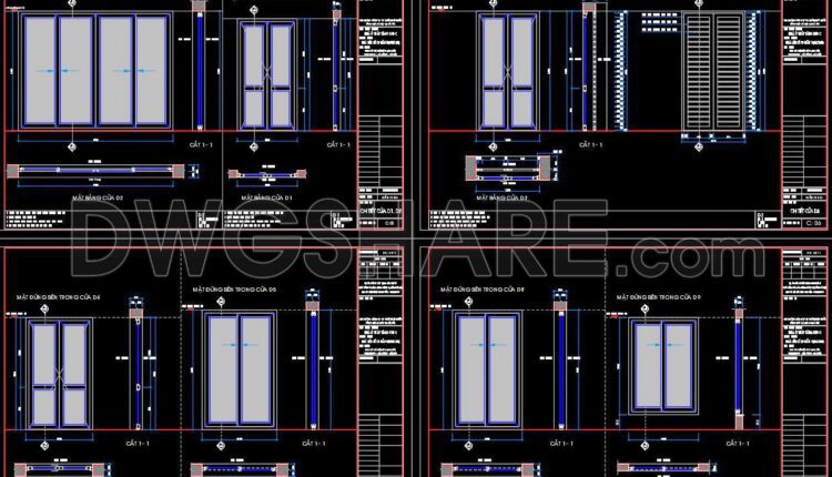 463.Detailed AutoCAD Drawings Of Doors, Windows For Download