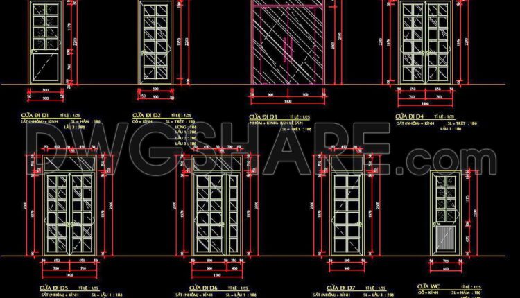 464.Detailed AutoCAD Drawings Of Doors, Windows For Download
