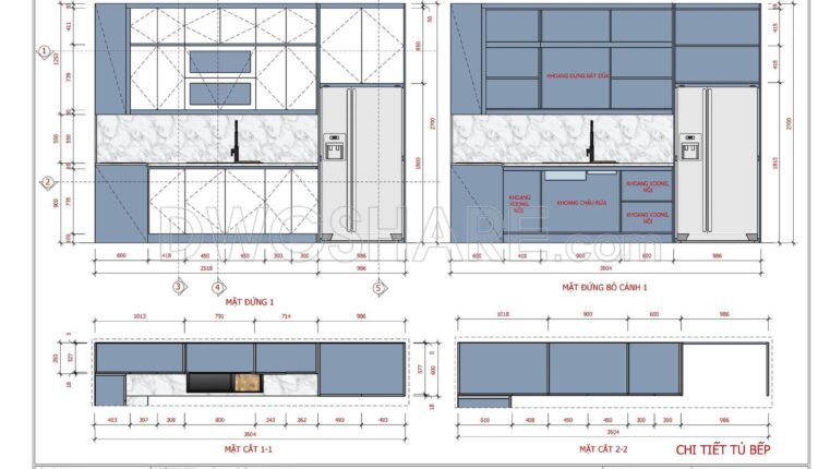 93.Detailed kitchen cabinet design drawing in SketchUp format available for download